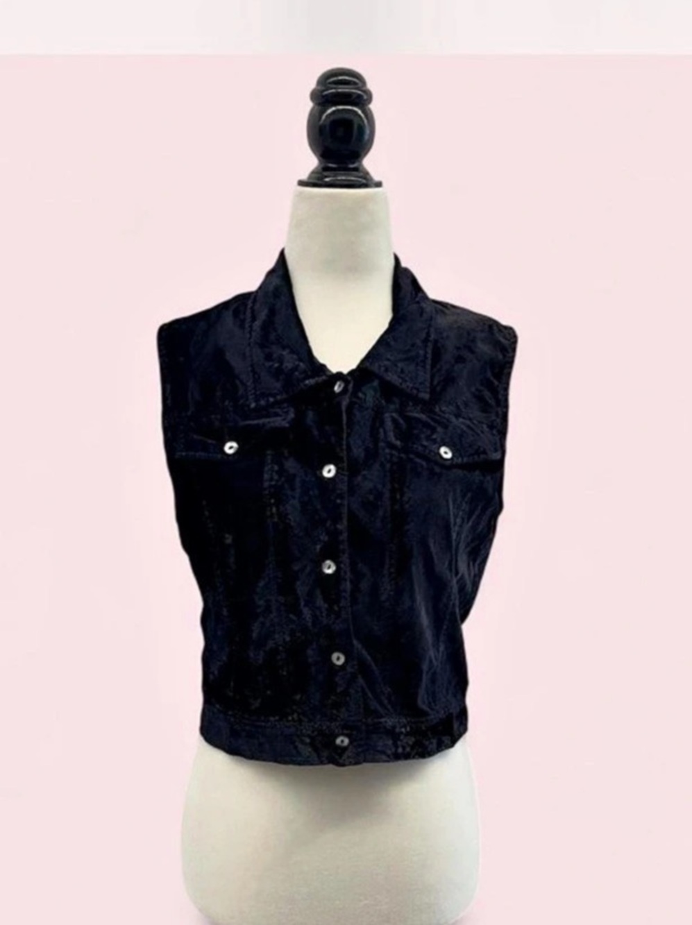 Vintage Black Crushed Velvet Vest Women’s